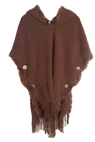 Shop Fringe Hem Hooded Poncho - High-Quality U.S. Made Women’s Fashion with Free Fast Shipping