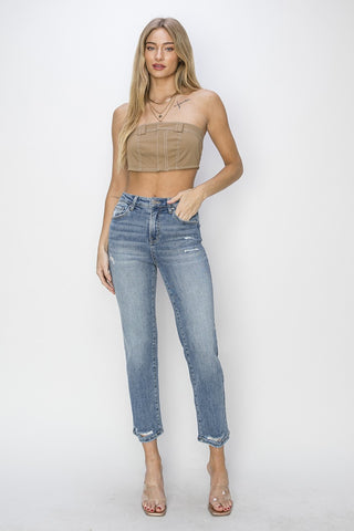 Shop RISEN Full Size High Waist Distressed Cropped Jeans - High-Quality U.S. Made Women’s Fashion with Free & Fast Shipping