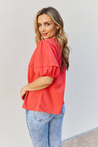 Shop Petal Dew Sweet Innocence Full Size Puff Short Sleeve Top In Tomato - High-Quality U.S. Made Women’s Fashion with Free & Fast Shipping