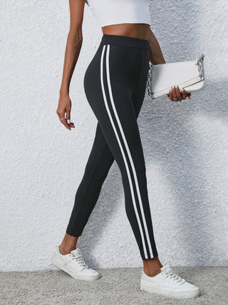 Shop High Waist Striped Cropped Leggings - High-Quality U.S. Made Women’s Fashion with Free & Fast Shipping