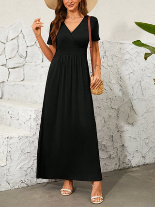 Shop Surplice Short Sleeve Maxi Dress - High-Quality U.S. Made Women’s Fashion with Free Fast Shipping