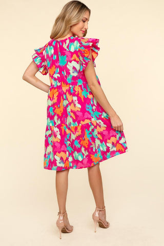 Shop Haptics Printed Ruffled Tiered Dress with Side Pockets - High-Quality U.S. Made Women’s Fashion with Free & Fast Shipping