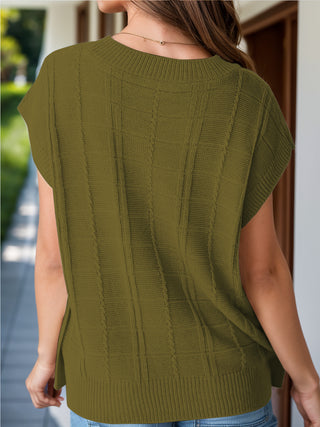 Shop Army Green Round Neck Cap Sleeve Knit Top - High-Quality U.S. Made Women’s Fashion with Free & Fast Shipping