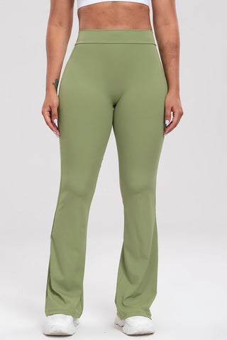 Shop Light Green Ruched High Waist Bootcut Active Pants - High-Quality U.S. Made Women’s Fashion with Free & Fast Shipping