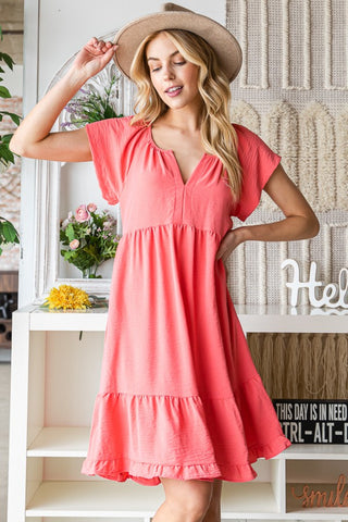 Shop Reborn J Ruffled Notched Cap Sleeve Dress - High-Quality U.S. Made Women’s Fashion with Free & Fast Shipping