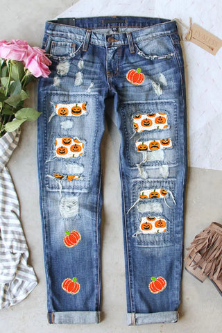 Shop Medium Distressed Pumpkin Jeans with Pockets - High-Quality U.S. Made Women’s Fashion with Free & Fast Shipping