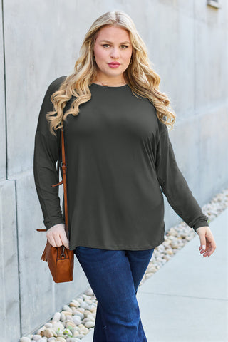 Shop Basic Bae Full Size Round Neck Dropped Shoulder T-Shirt - High-Quality U.S. Made Women’s Fashion with Free & Fast Shipping