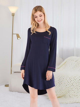 Shop Round Neck Night Dress with Pocket - High-Quality U.S. Made Women’s Fashion with Free Fast Shipping