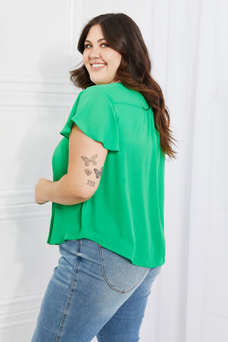 Shop Sew In Love Just For You Full Size Short Ruffled Sleeve length Top in Green - High-Quality U.S. Made Women’s Fashion with Free & Fast Shipping