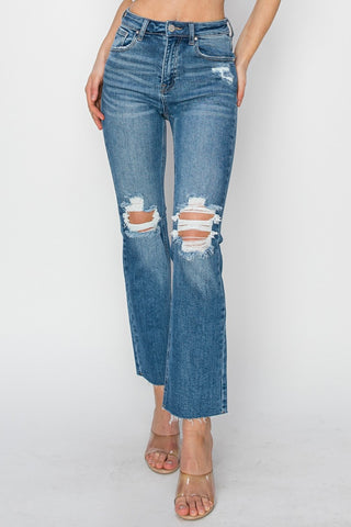 Shop RISEN High Rise Distressed Ankle Jeans - High-Quality U.S. Made Women’s Fashion with Free & Fast Shipping