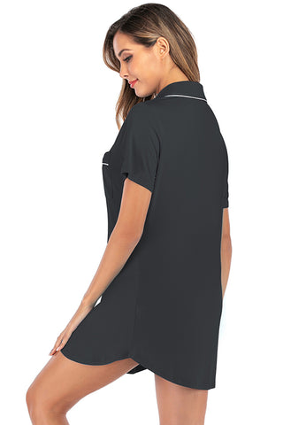 Shop Contrast Piping Pocketed Short Sleeve Lounge Dress - High-Quality U.S. Made Women’s Fashion with Free & Fast Shipping