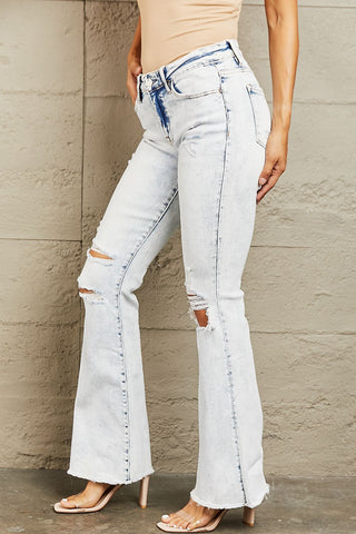 Shop BAYEAS Mid Rise Acid Wash Distressed Jeans - High-Quality U.S. Made Women’s Fashion with Free & Fast Shipping