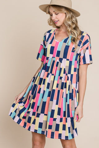 Shop BOMBOM Ruched Color Block Short Sleeve Mini Dress - High-Quality U.S. Made Women’s Fashion with Free & Fast Shipping