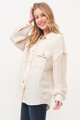 Shop And The Why Texture Button Up Openwork Shirt - High-Quality U.S. Made Women’s Fashion with Free & Fast Shipping