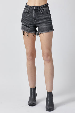 Shop RISEN Raw Hem Denim Shorts with Pockets - High-Quality U.S. Made Women’s Fashion with Free & Fast Shipping