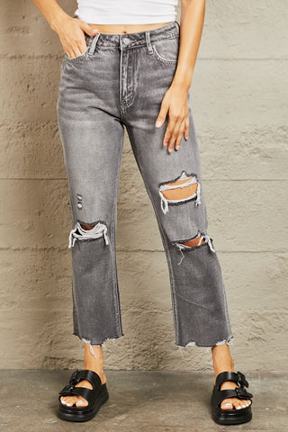 Shop BAYEAS Mid Rise Distressed Cropped Dad Jeans - High-Quality U.S. Made Women’s Fashion with Free Fast Shipping