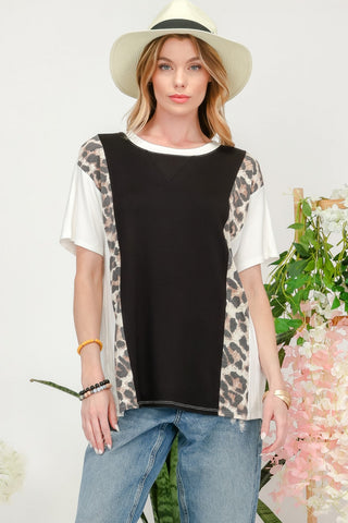 Shop Ivory Celeste Full Size Leopard Color Block T-Shirt - High-Quality U.S. Made Women’s Fashion with Free & Fast Shipping