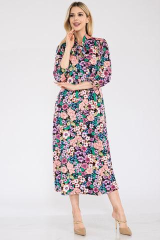 Shop Celeste Full Size Floral Midi Dress with Bow Tied - High-Quality U.S. Made Women’s Fashion with Free & Fast Shipping