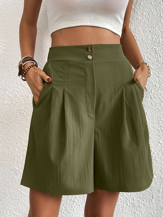 Shop Pocketed Half Elastic Waist Shorts - High-Quality U.S. Made Women’s Fashion with Free Fast Shipping