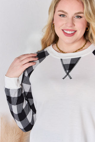 Shop Hailey & Co Full Size Plaid Raglan Sleeve Round Neck Blouse - High-Quality U.S. Made Women’s Fashion with Free & Fast Shipping