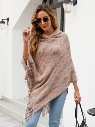 Shop Fringe Hem Hooded Poncho - High-Quality U.S. Made Women’s Fashion with Free & Fast Shipping