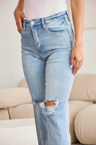 Shop RFM Full Size Tummy Control High Waist Raw Hem Distressed Jeans - High-Quality U.S. Made Women’s Fashion with Free & Fast Shipping