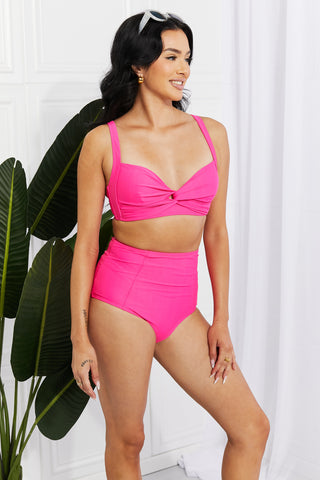 Shop Marina West Swim Take A Dip Twist High-Rise Bikini in Pink - High-Quality U.S. Made Women’s Fashion with Free Fast Shipping