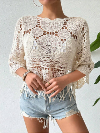 Shop Openwork Round Neck Cover-Up - High-Quality U.S. Made Women’s Fashion with Free Fast Shipping