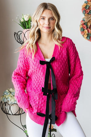 Shop Deep Rose First Love Tie Closure Open Knit Cardigan - High-Quality U.S. Made Women’s Fashion with Free & Fast Shipping