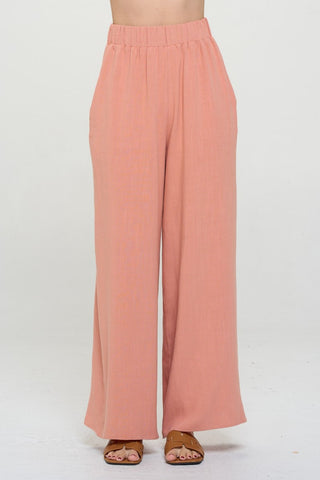 Shop RENEE C Linen Wide Leg Pants with Pockets - High-Quality U.S. Made Women’s Fashion with Free & Fast Shipping