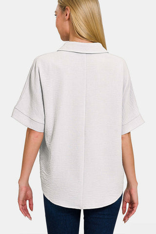 Shop Zenana Texture Collared Neck Short Sleeve Top - High-Quality U.S. Made Women’s Fashion with Free & Fast Shipping