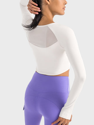 Shop Millennia Square Neck Long Sleeve Cropped Sports Top - High-Quality U.S. Made Women’s Fashion with Free Fast Shipping