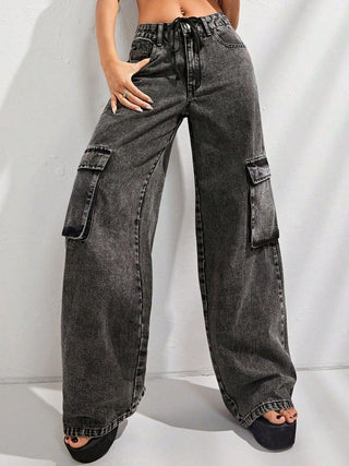 Shop Black Wide Leg Jeans with Pockets - High-Quality U.S. Made Women’s Fashion with Free & Fast Shipping