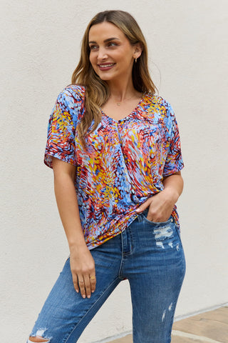 Shop Blue Mix Be Stage Full Size Printed Dolman Flowy Top - High-Quality U.S. Made Women’s Fashion with Free & Fast Shipping