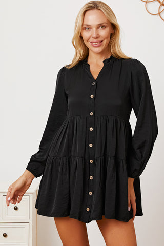 Shop Ruffled Button Up Long Sleeve Tiered Shirt - High-Quality U.S. Made Women’s Fashion with Free & Fast Shipping