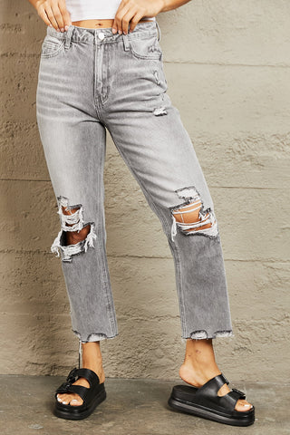 Shop Dark Gray BAYEAS High Waisted Cropped Straight Jeans - High-Quality U.S. Made Women’s Fashion with Free & Fast Shipping