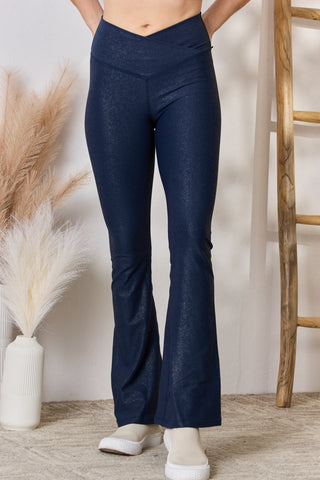 Shop Dark Blue Mono B Flare Yoga Pants - High-Quality U.S. Made Women’s Fashion with Free & Fast Shipping