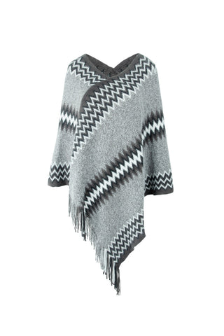 Shop Fringe Hem Striped Cape Sleeve Poncho - High-Quality U.S. Made Women’s Fashion with Free Fast Shipping