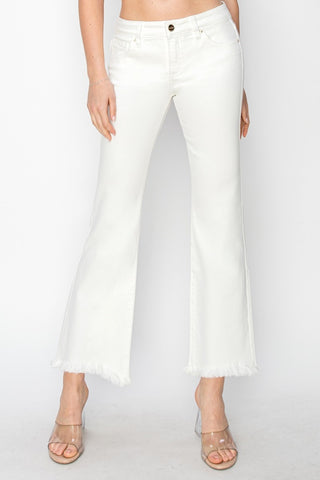 Shop White RISEN Full Size Tummy Control Crop Flare Step Hem Pants - High-Quality U.S. Made Women’s Fashion with Free & Fast Shipping