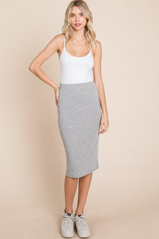 Shop Heather Gray BOMBOM Elastic Waist Pencil Skirt - High-Quality U.S. Made Women’s Fashion with Free & Fast Shipping