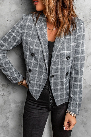 Shop Plaid Double-Breasted Flap Pocket Blazer - High-Quality U.S. Made Women’s Fashion with Free & Fast Shipping