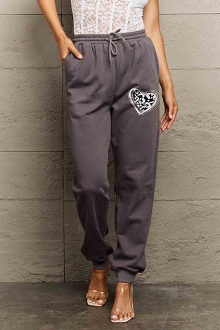 Shop Dark Gray Simply Love Simply Love Full Size Drawstring Heart Graphic Long Sweatpants - High-Quality U.S. Made Women’s Fashion with Free & Fast Shipping