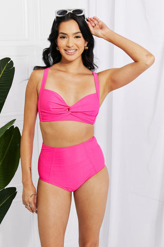 Shop Marina West Swim Take A Dip Twist High-Rise Bikini in Pink - High-Quality U.S. Made Women’s Fashion with Free Fast Shipping