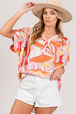 Shop CORAL SAGE + FIG Abstract Print Half Button Blouse - High-Quality U.S. Made Women’s Fashion with Free & Fast Shipping