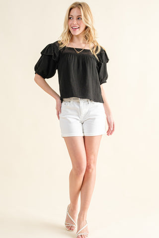 Shop And The Why Square Neck Ruffled Blouse - High-Quality U.S. Made Women’s Fashion with Free & Fast Shipping