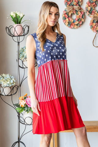 Shop Heimish Full Size US Flag Theme Contrast Tank Dress - High-Quality U.S. Made Women’s Fashion with Free & Fast Shipping