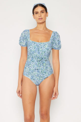 Shop Marina West Swim Salty Air Puff Sleeve One-Piece in Blue - High-Quality U.S. Made Women’s Fashion with Free Fast Shipping