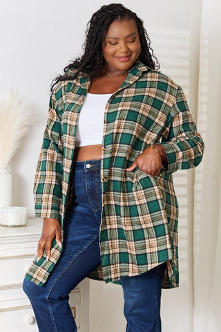 Shop Plaid Collared Neck Long Sleeve Shirt - High-Quality U.S. Made Women’s Fashion with Free & Fast Shipping