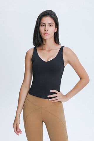 Shop Black Millennia V Neck Active Tank - High-Quality U.S. Made Women’s Fashion with Free & Fast Shipping