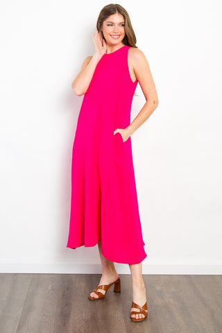 Shop Fuchsia Be Stage Midi Tank Dress with Pockets - High-Quality U.S. Made Women’s Fashion with Free & Fast Shipping